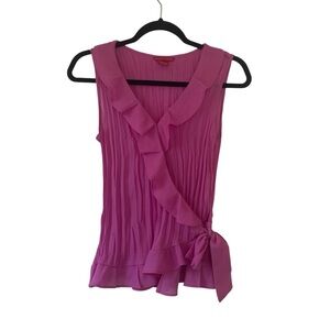 Sunny Leigh sleeveless purple accordion crinkle ruffle wrap top size medium